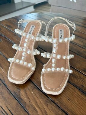 Steve Madden Pearl-Strap Nude Espadrille Sandals